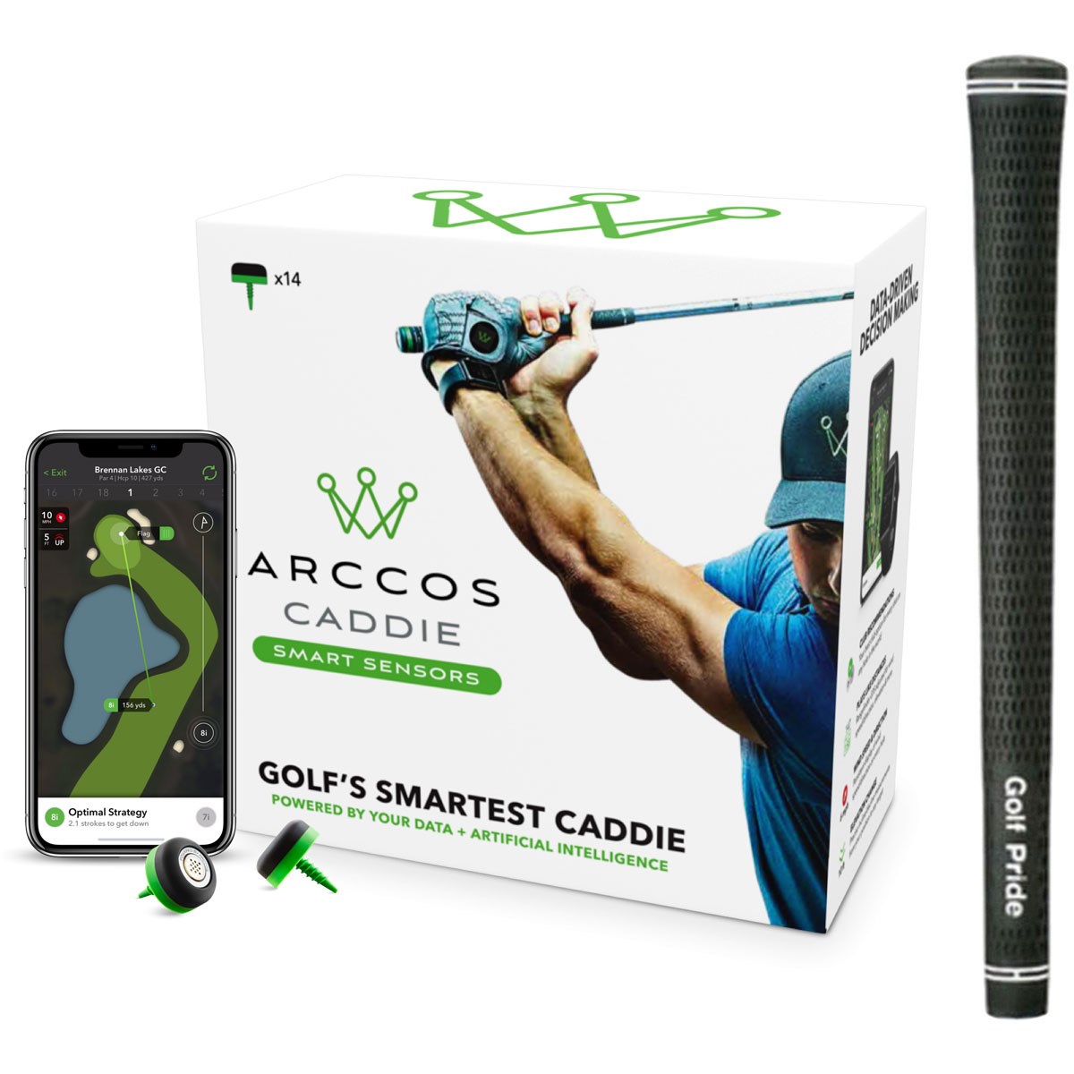 アーコスゴルフ Arccos Caddie Smart Sensors ＆ツアーベルベット ラバー グリップ 10本セット 