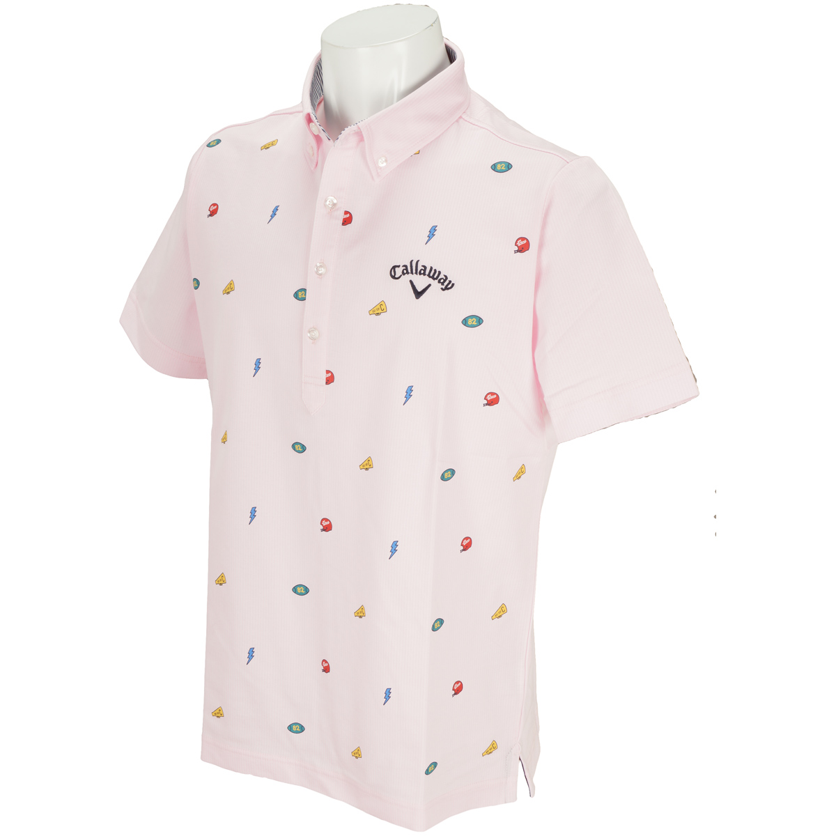  モチーフプリントカットストライプボタンダウンカラー半袖ポロシャツ 