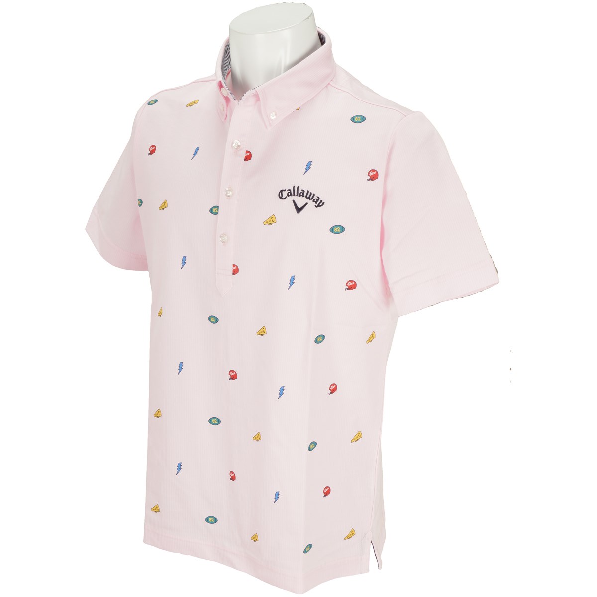 キャロウェイゴルフ(Callaway Golf) モチーフプリントカットストライプボタンダウンカラー半袖ポロシャツ 