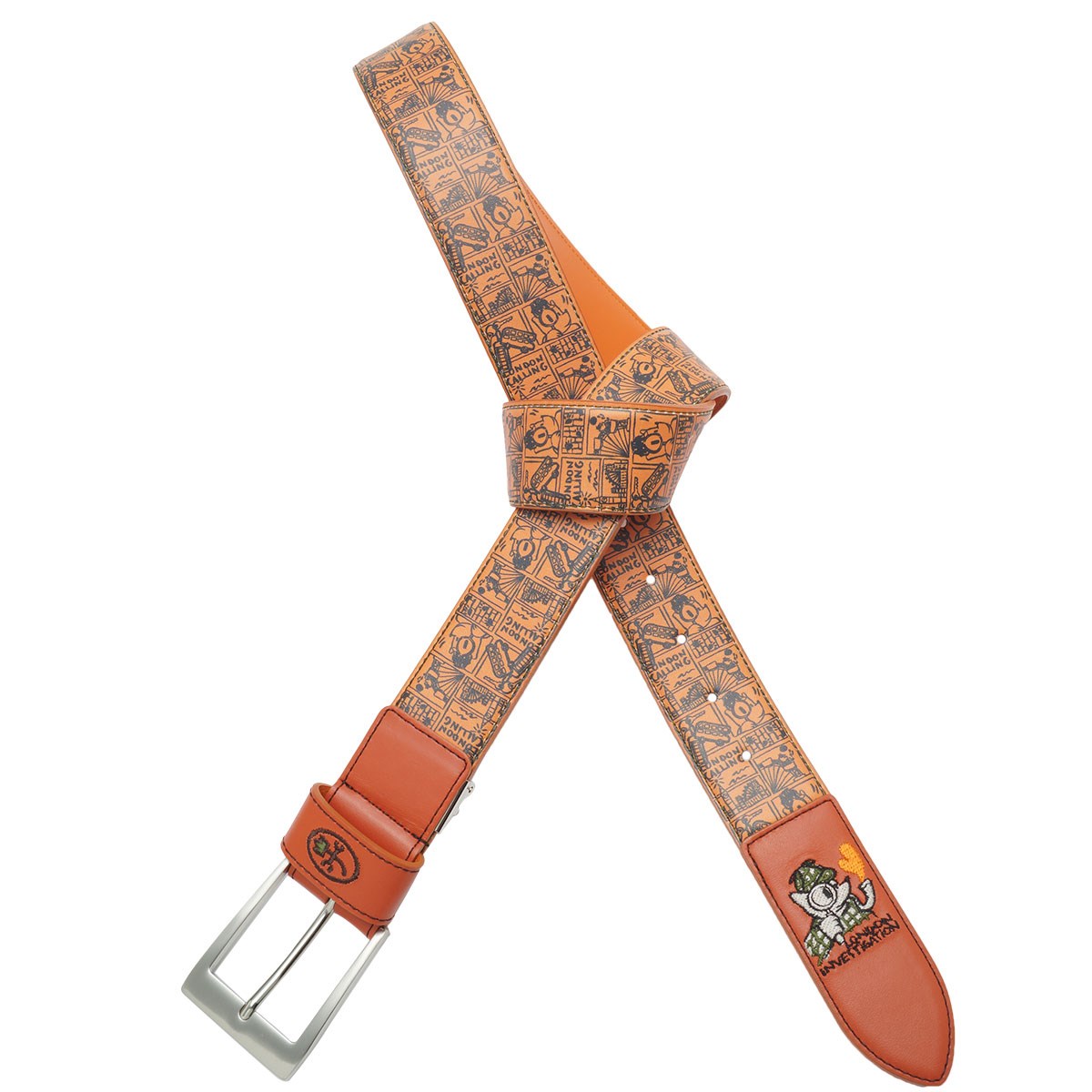 カステルバジャック インクジェットプリント刺繍入り合皮ベルト 
