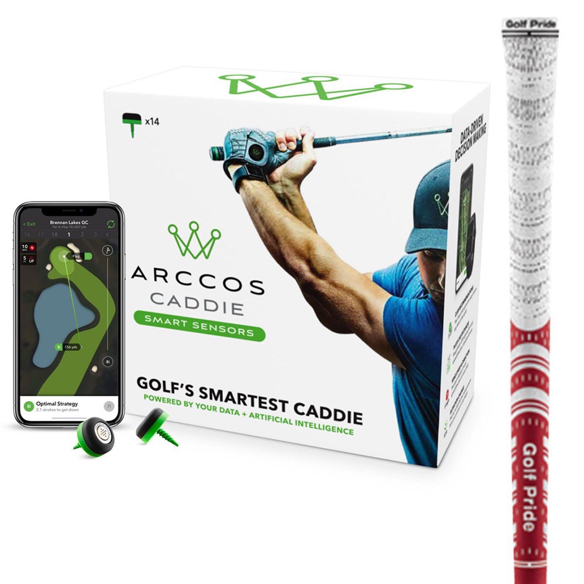 アーコスゴルフ Arccos Caddie Smart Sensors & MCCホワイトアウト グリップ 10本セット 