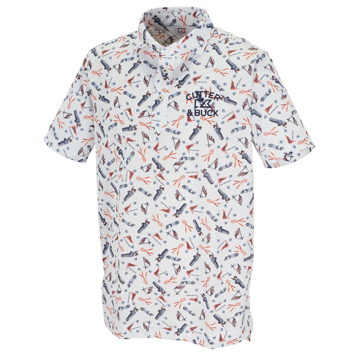 カッター＆バック サンスクリーンゴルフプリントウインドカラー 半袖ニットポロシャツ 