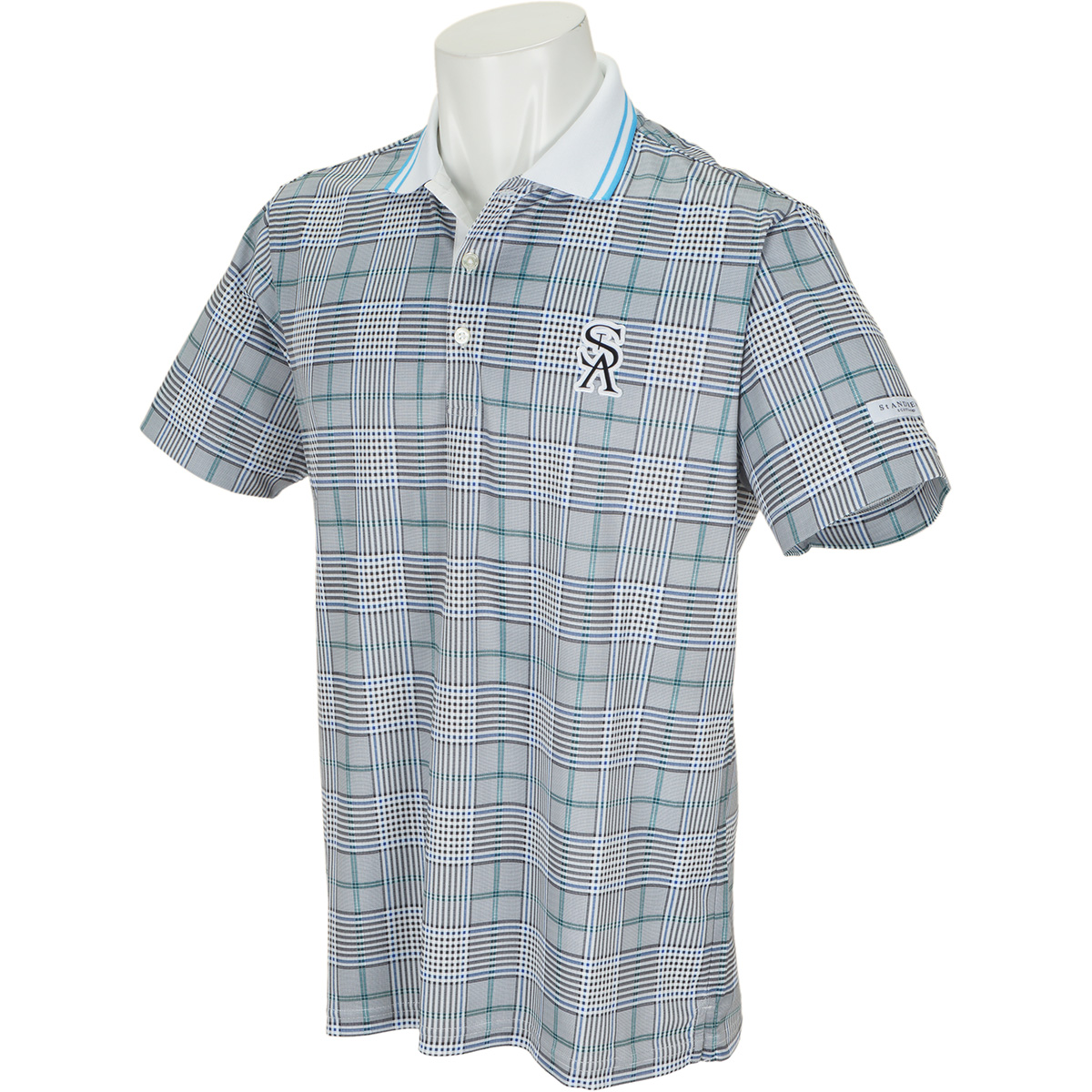  Uchimizuグレンチェックプリント半袖ポロシャツ 
