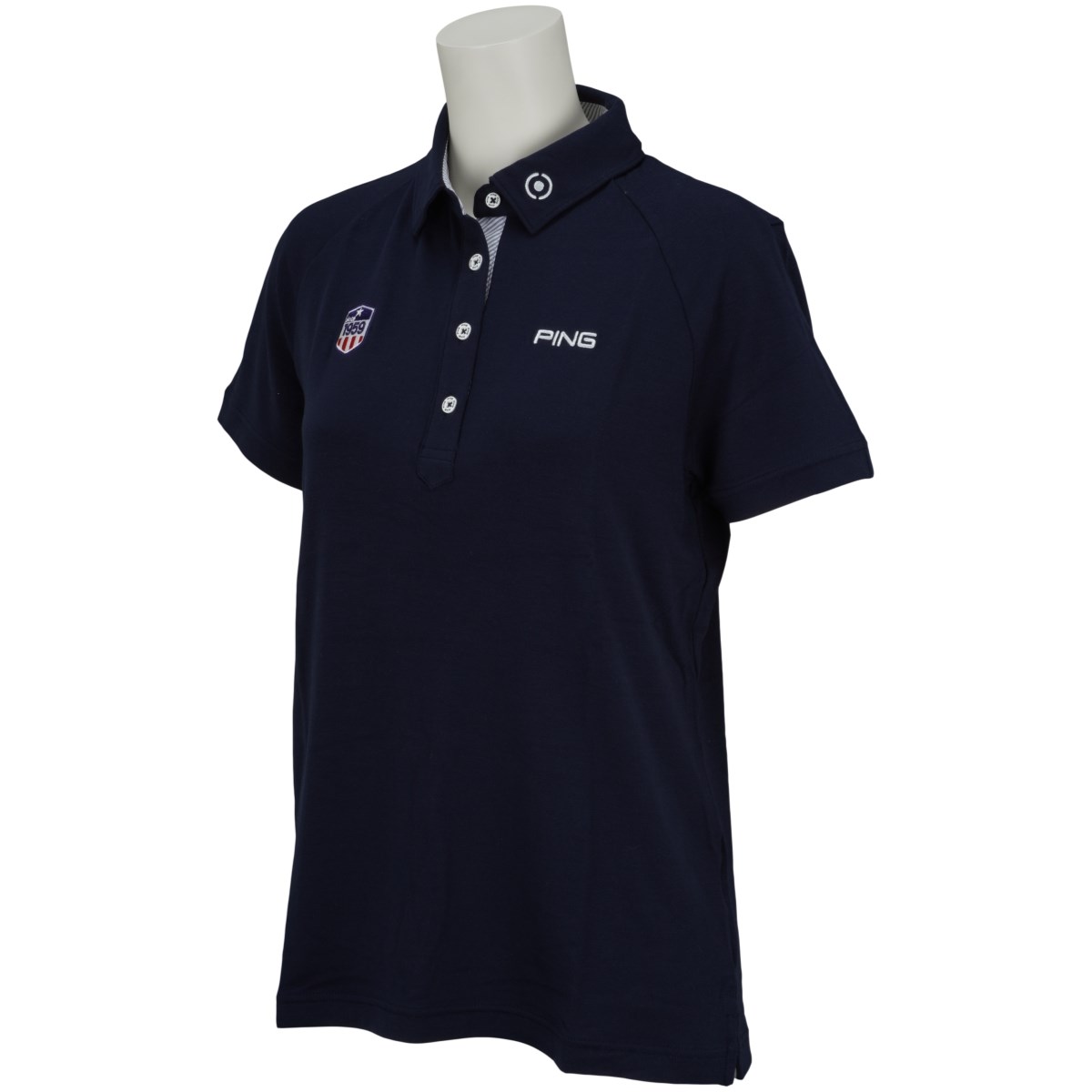 [アウトレット] [在庫限りのお買い得商品] ピン PING 共襟半袖ポロシャツ ネイビー 120 レディース ゴルフウェア
