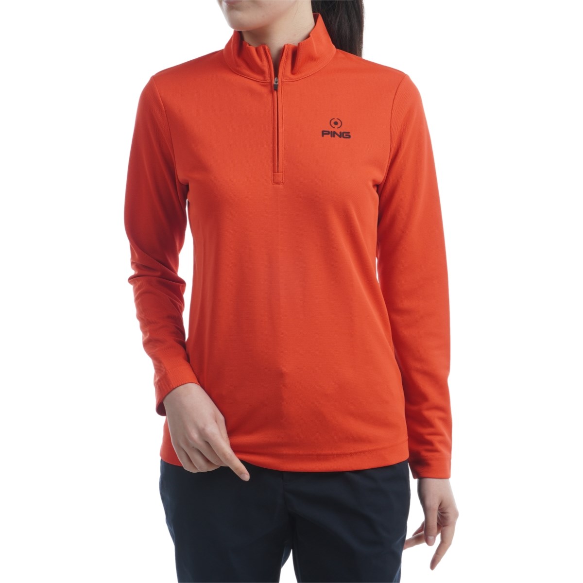 [アウトレット] [80％OFF 在庫限りのお買い得商品] ピン PING ハーフジップ長袖シャツ オレンジ 150 レディース ゴルフウェア
