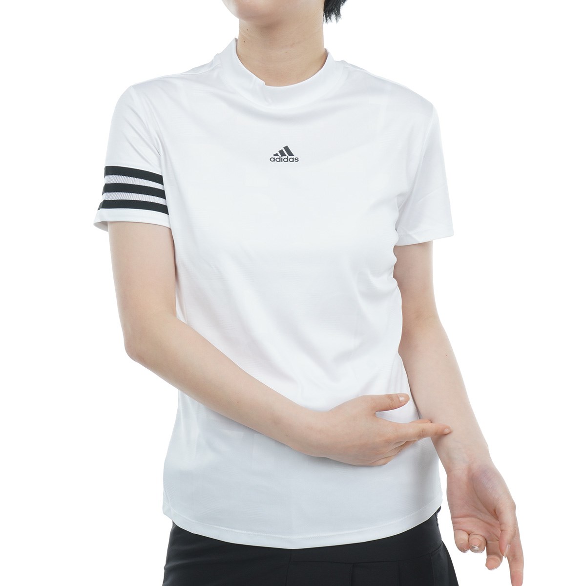 [アウトレット] [55％OFF 在庫限りのお買い得商品] アディダス adidas エンボスプリント 半袖モックネックシャツ ホワイト レディース ゴルフウェア