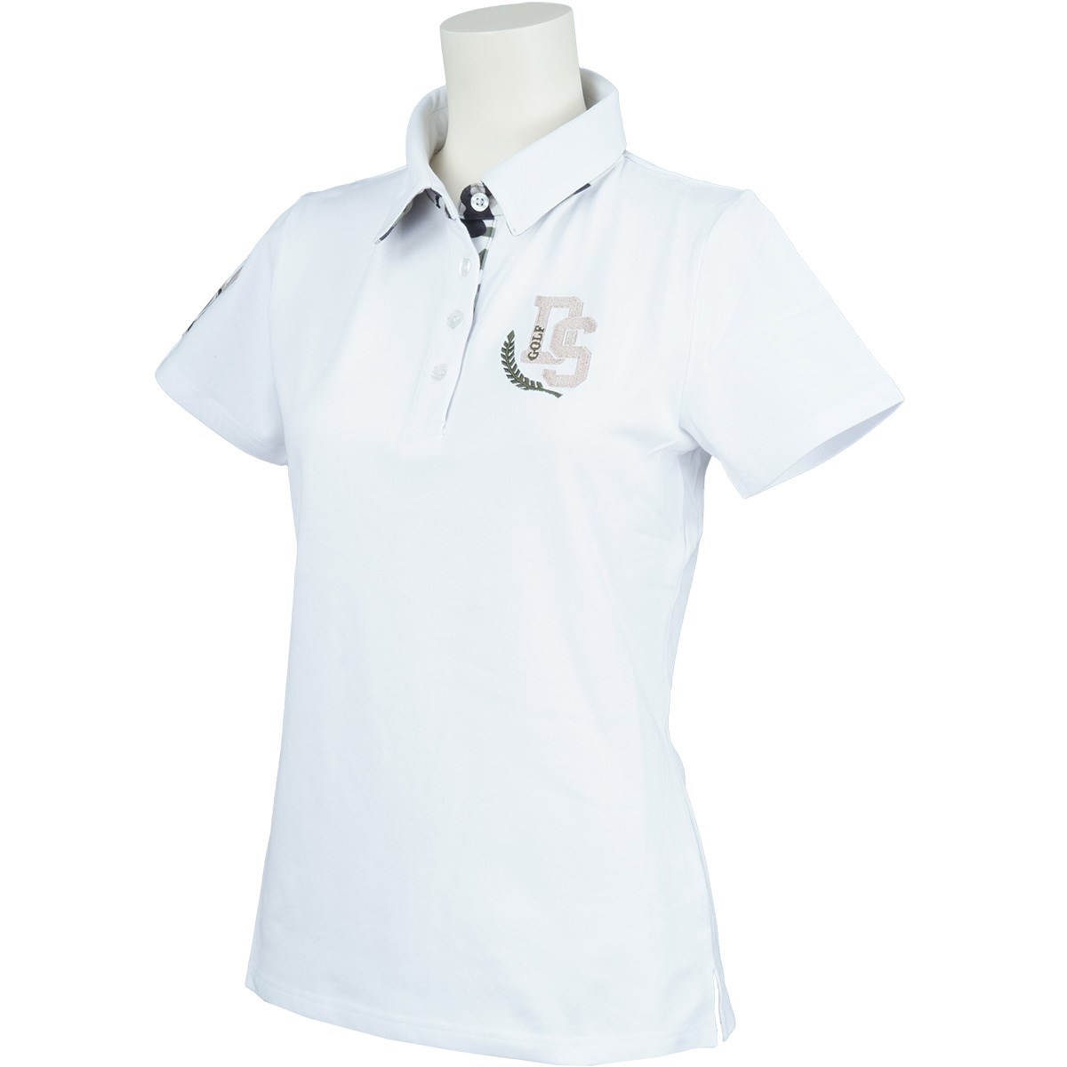 [定番モデル] デルソルゴルフ カモフラ柄バックスカル 半袖ポロシャツ ホワイト レディース ゴルフウェア
