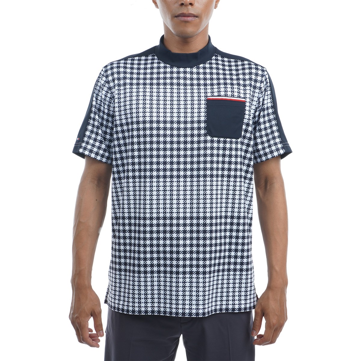 トミー ヒルフィガー ゴルフ TOMMY HILFIGER GOLF 千鳥チェック モックネック半袖シャツ LL ネイビー 30