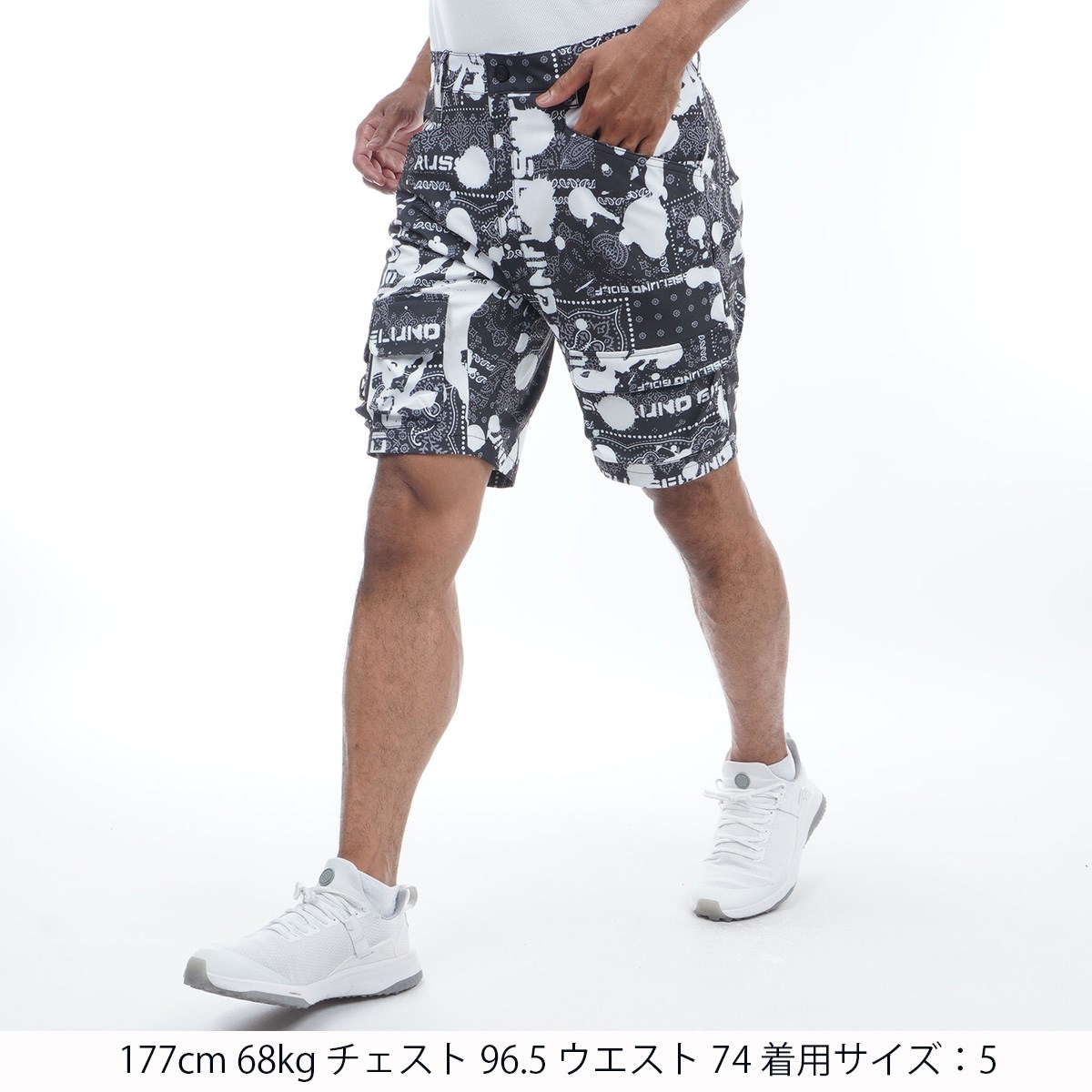 dショッピング |ラッセルノ Russeluno Golf ストレッチ バンダナ カーゴハーフパンツ 6 ブラック | カテゴリ：パンツの販売できる商品  | GDOゴルフショップ (0521006076084)|ドコモの通販サイト