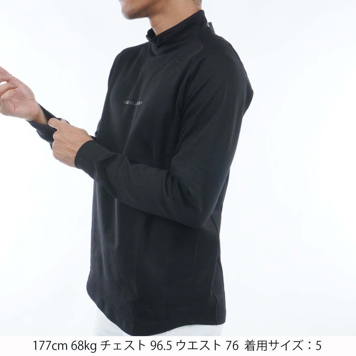 ラッセルノ　メンズ　モックネック　サイズ5 Russeluno ブラック モックネックシャツ サイズ5 dショッピング