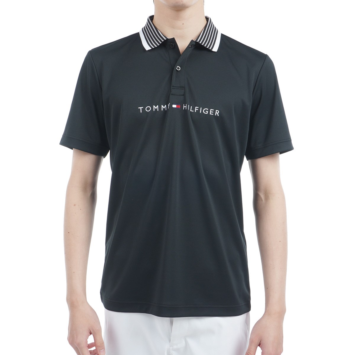 トミー ヒルフィガー ゴルフ TOMMY HILFIGER GOLF エッセンシャルストライプカラー 半袖ポロシャツ M ブラック