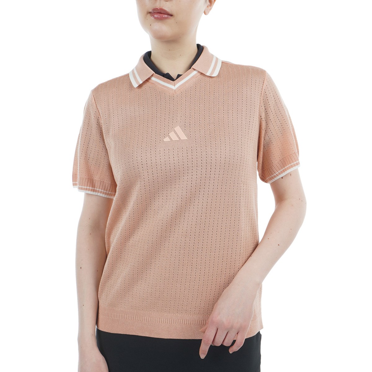 アディダス Adidas ビヨンド ザ コース ルーズ スキッパー ニットボックスシルエット 半袖ポロシャツ J／M パウダーコーラル レディス