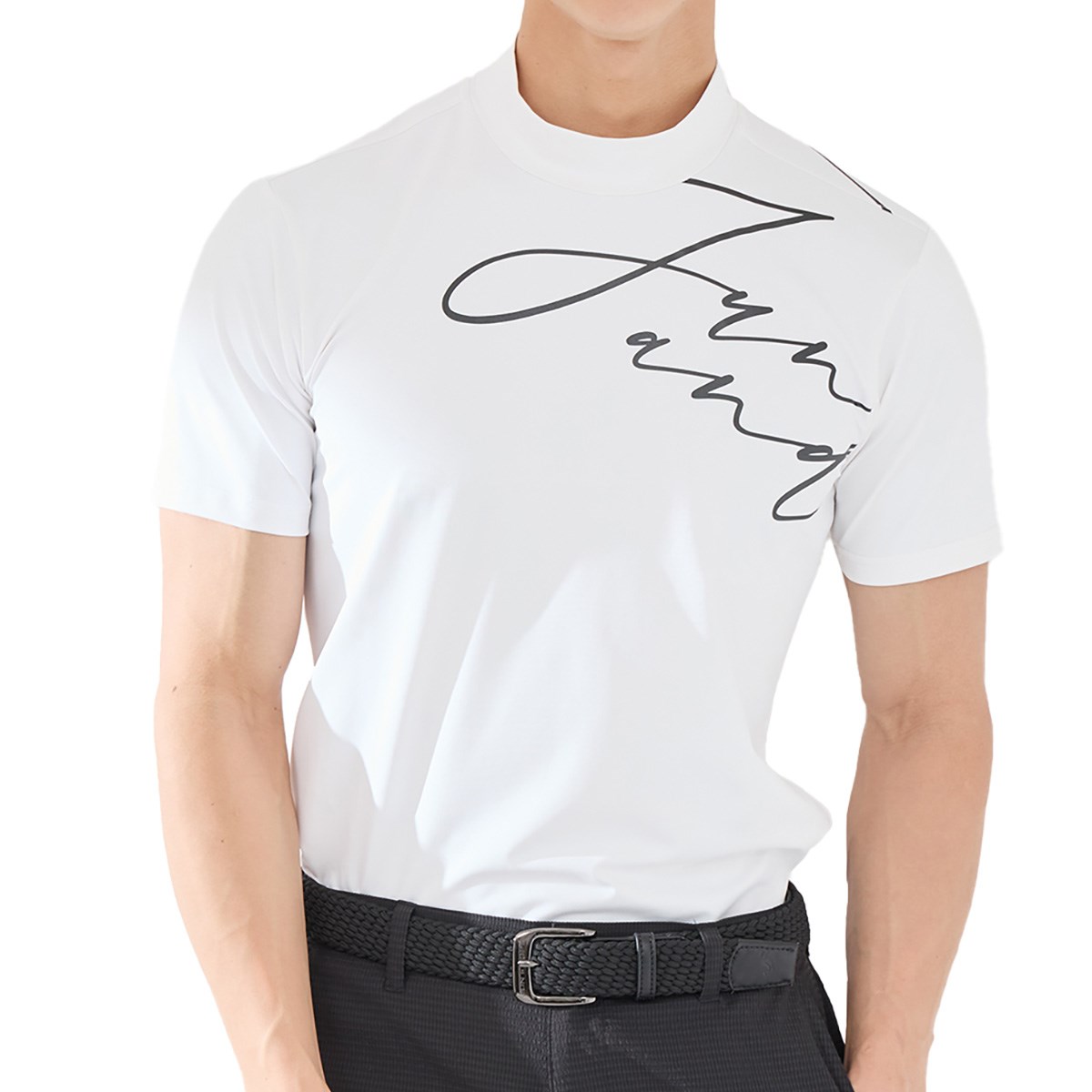 ジュン アンド ロペ JUN & ROPE ロゴグラフィック モックネック半袖シャツ ホワイト 10 メンズ