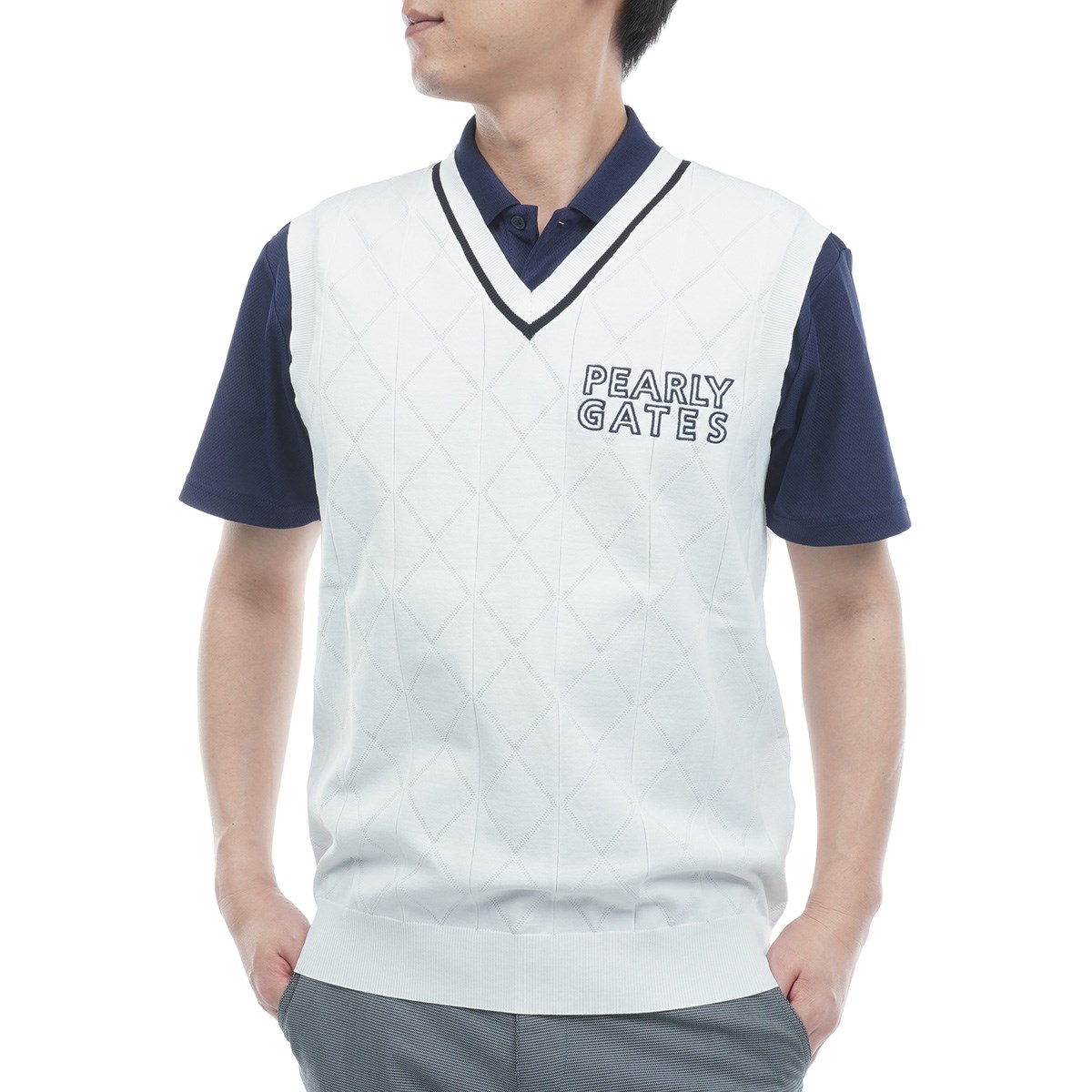22様未使用級 パーリーゲイツ 現行 カシミヤ ジップニットベスト 定価3.7万 PEARLY GATES (パーリーゲイツ) ゴルフウェア(トップス) メンズ SIZE L