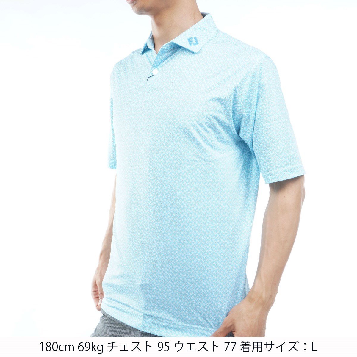 美品 FOOT JOY メンズ ゴルフ ポロシャツ L 半袖 ブルー dショッピング |フットジョイ Foot Joy フローラルマーク ストレッチ