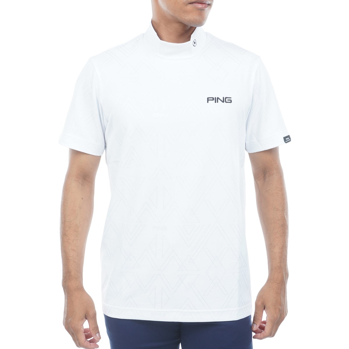1PIU1UGUALE3 GOLF ハイネック　バイカラー　ツートン　半袖シャツ dショッピング |ピン PING ジャカードハイネック半袖シャツ L ホワイト